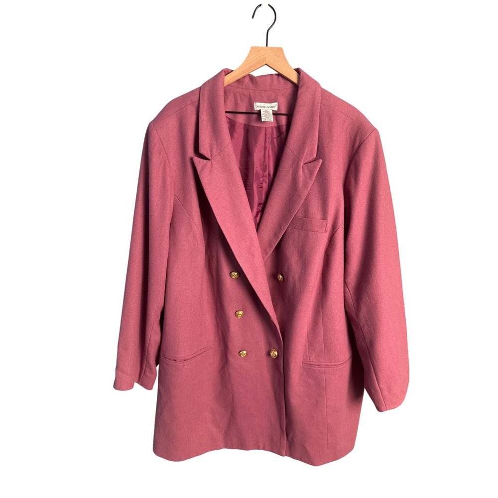 Jessica London Pink Wool Blend Blazer Double Breasted Gold Button Jacket Plus 32